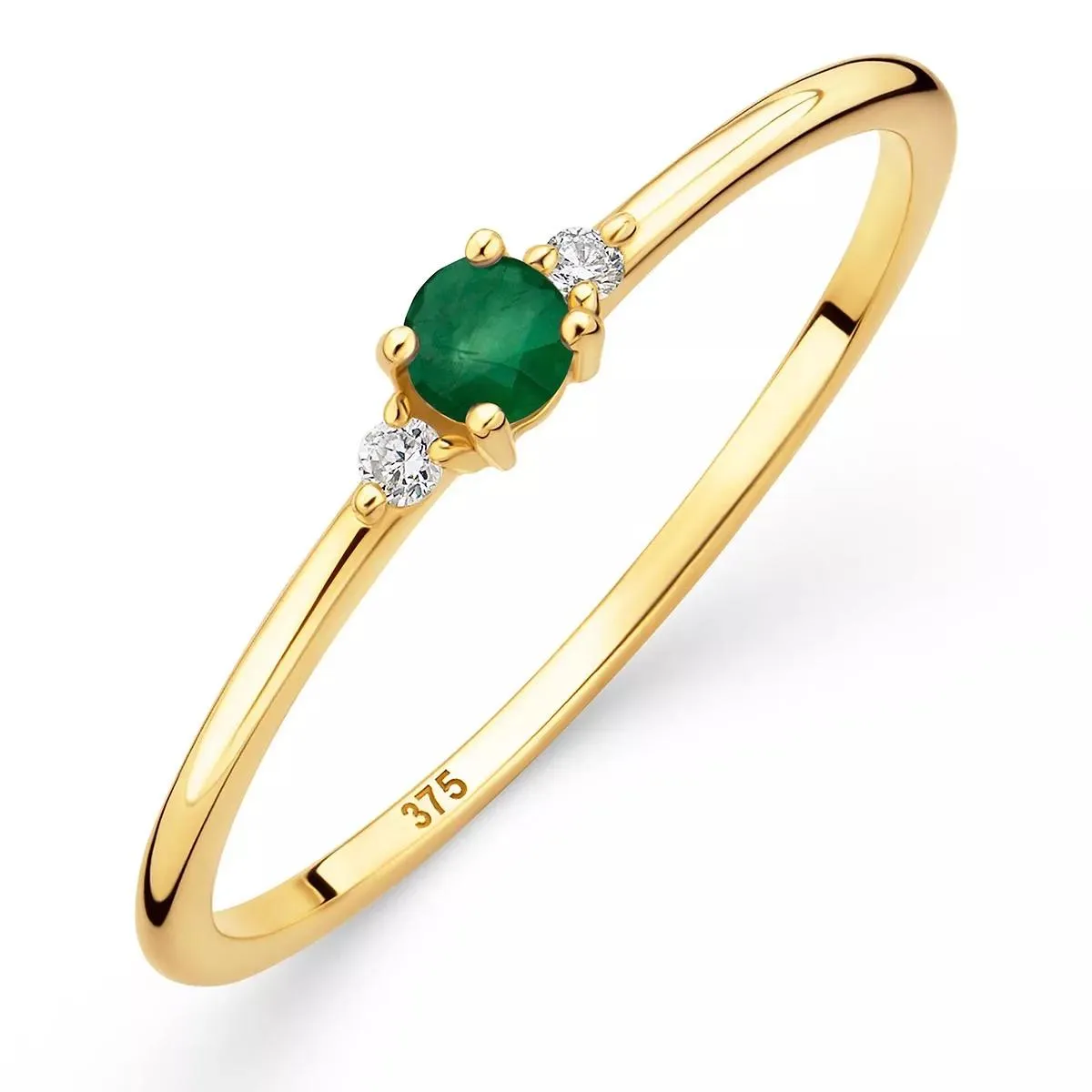   DIAMADA  9K Ring with Diamond and Emerald (Brazil) Yellow Gold and Green  Diamantring 
