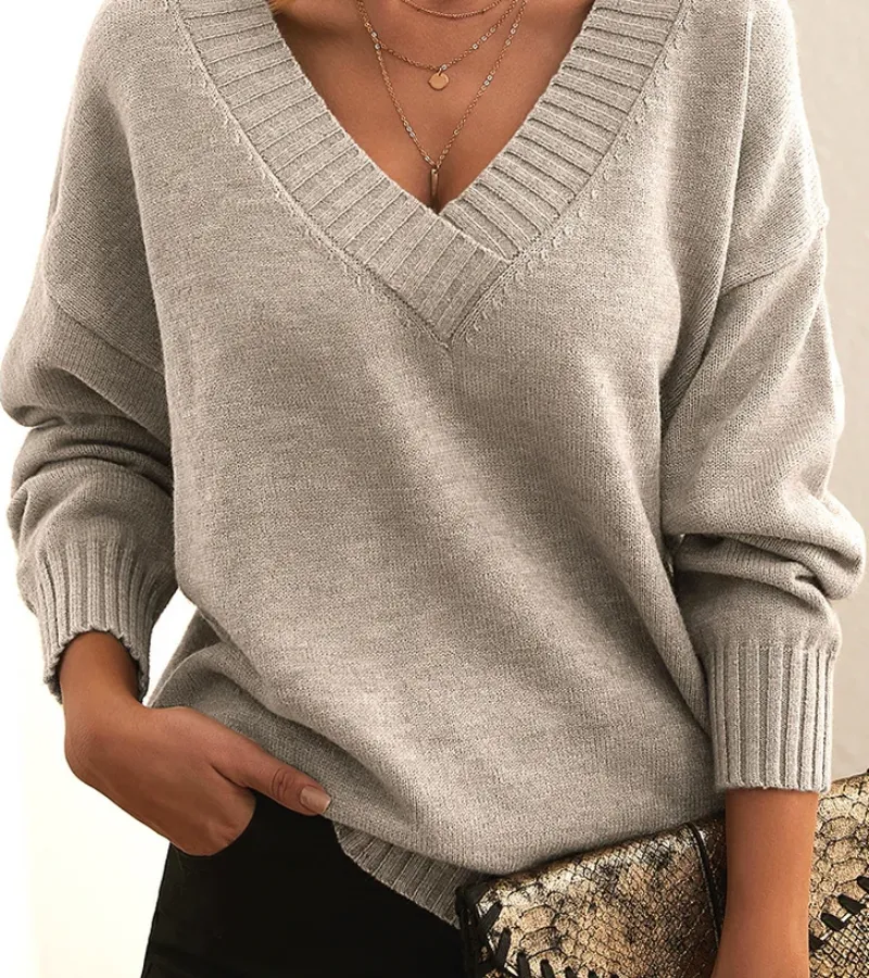 Heidi-Mode | Damen V-Ausschnitt Strickpullover Oversized