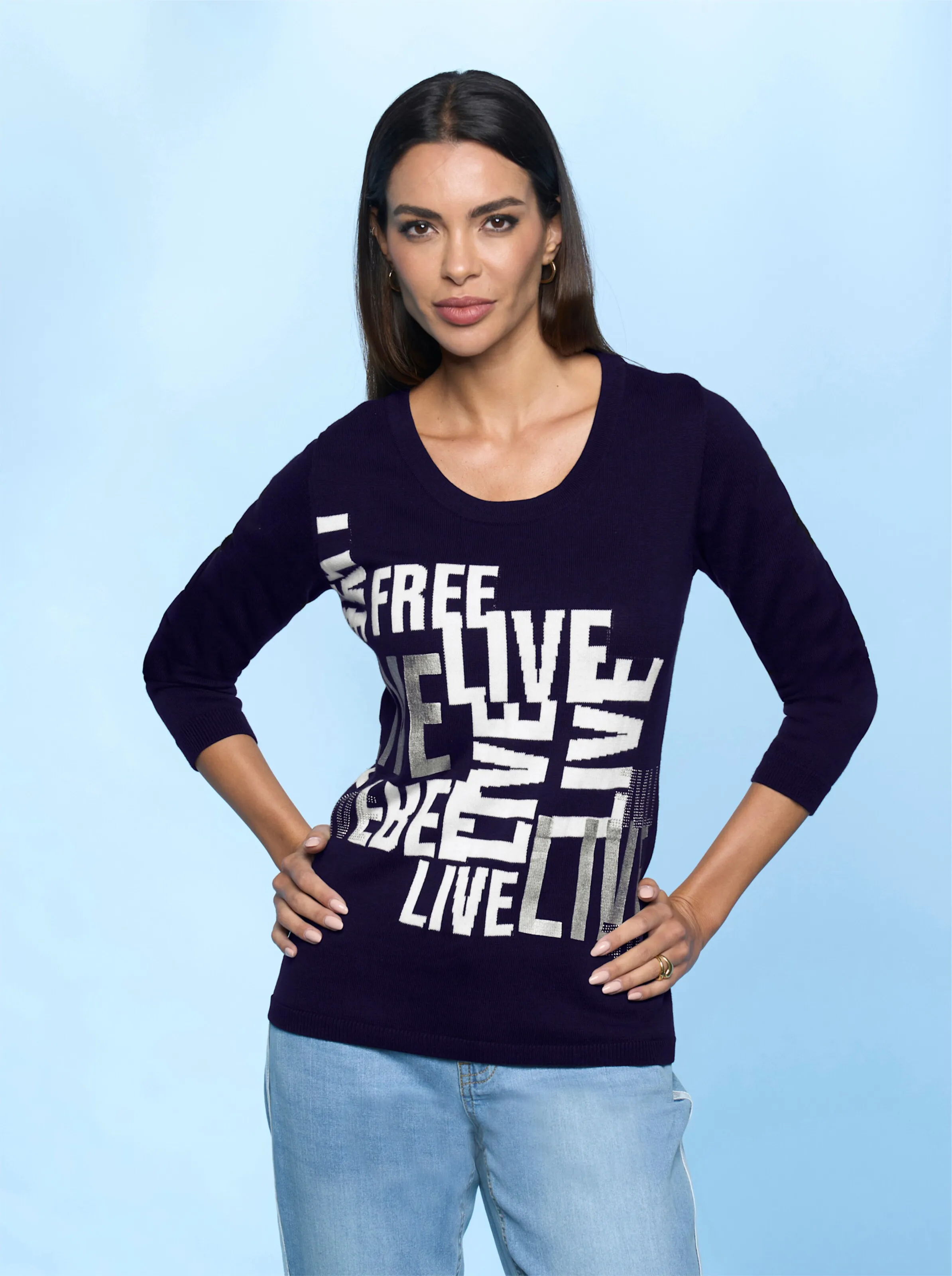 heine Pullover in marine-weiß-gemustert