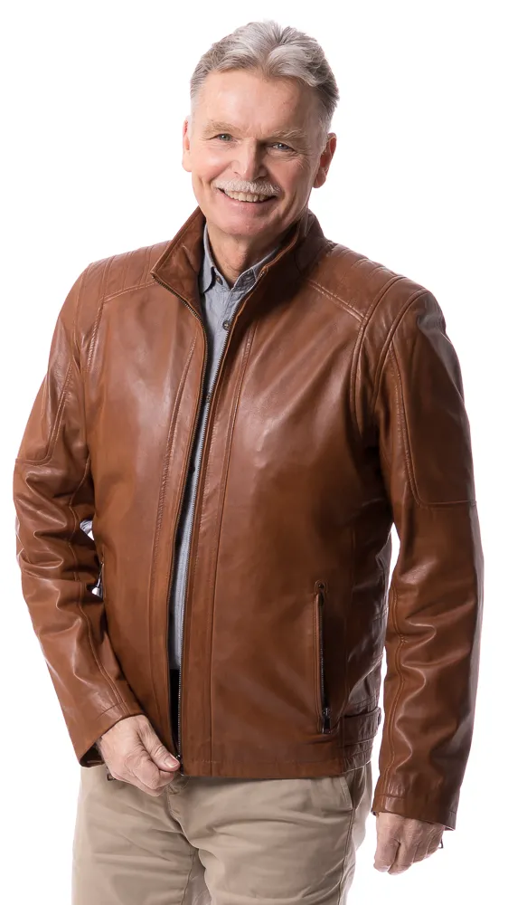 Hens cognac Herren Leder Jacke