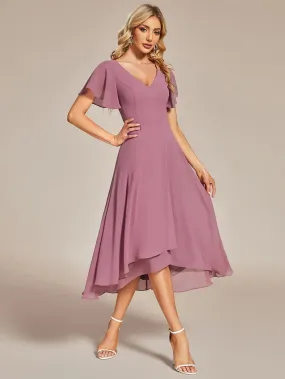 High Low Chiffon Abendkleid mit V-Ausschnitt