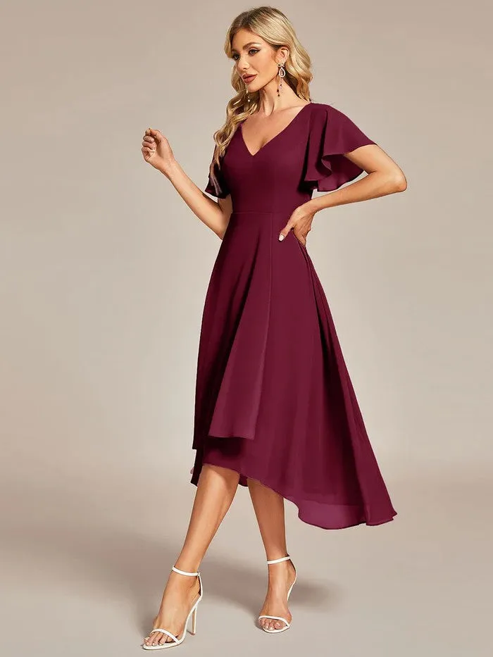High Low Chiffon Abendkleid mit V-Ausschnitt
