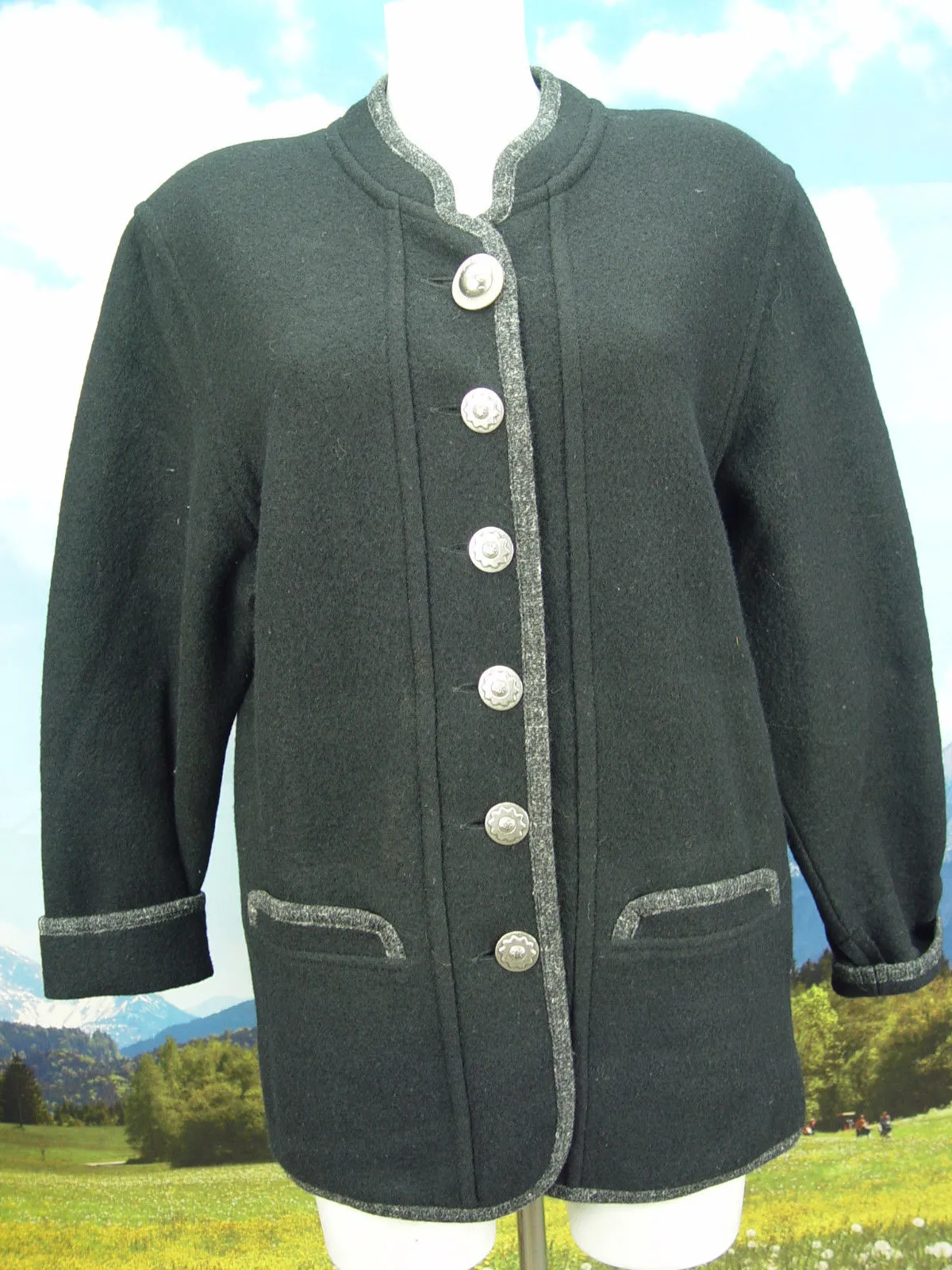 MADE IN GERMANY schwarz weiter Schnitt Walkjacke Jacke Trachtenjacke DW094 Gr.36