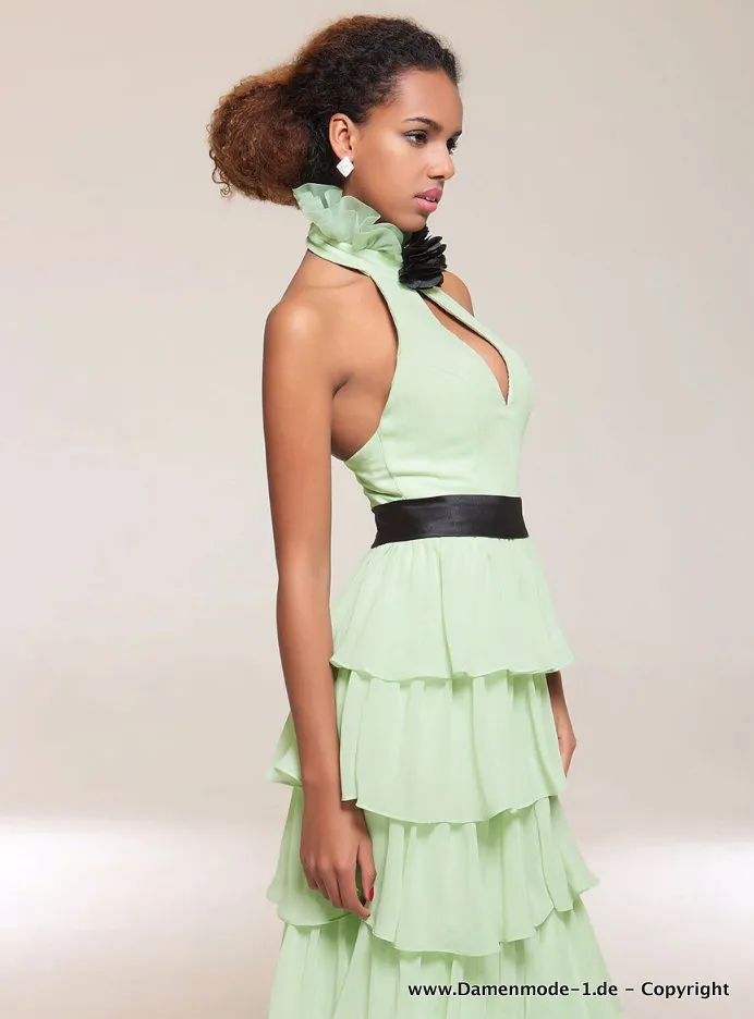 Neckholder Träger Abendkleid mit Rüschen in Mintgrün und Sexy Ausschnitt