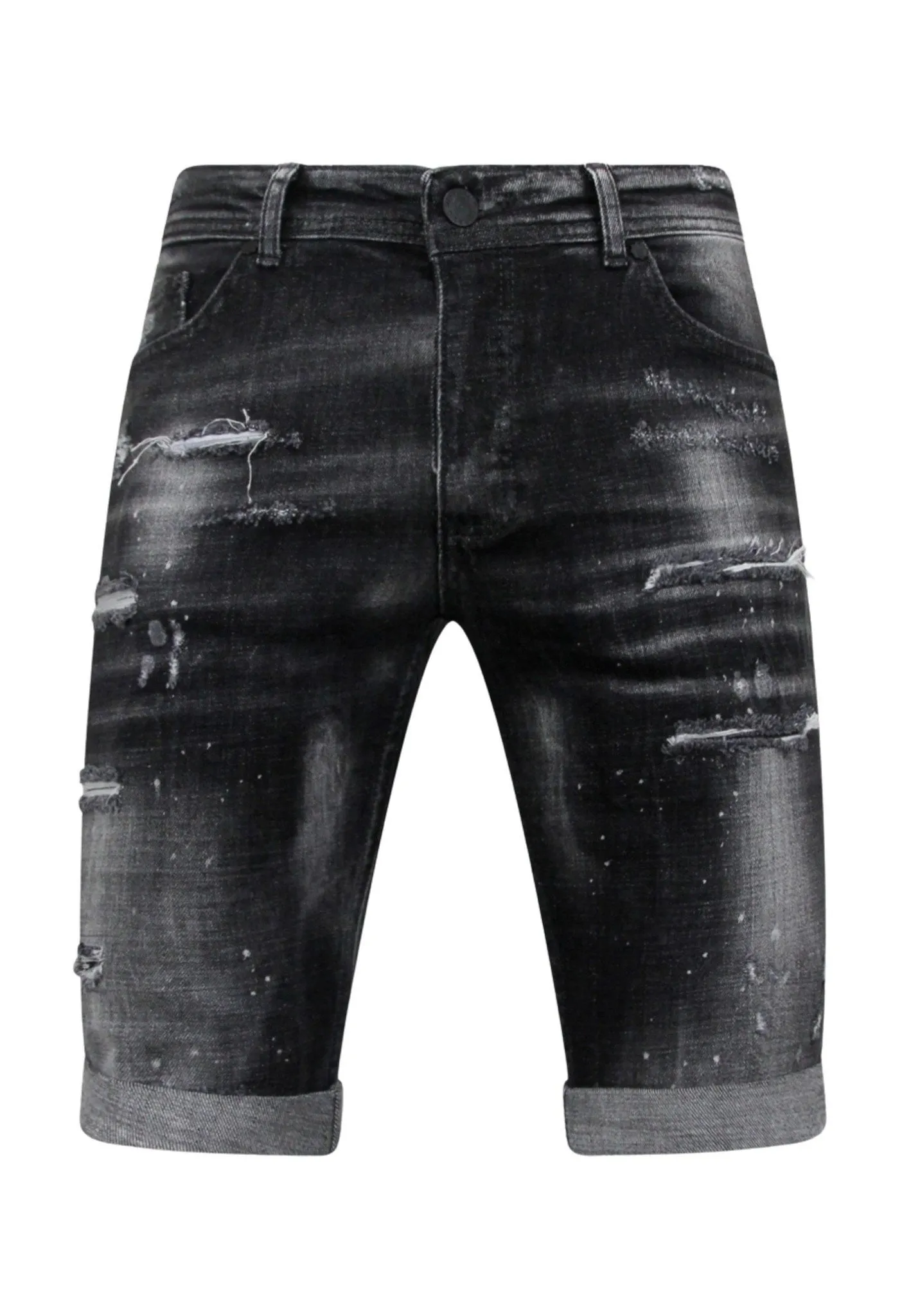 Paint Splatter Destroy Shorts Stonewash Herren - Slim Fit -1084- Schwarz