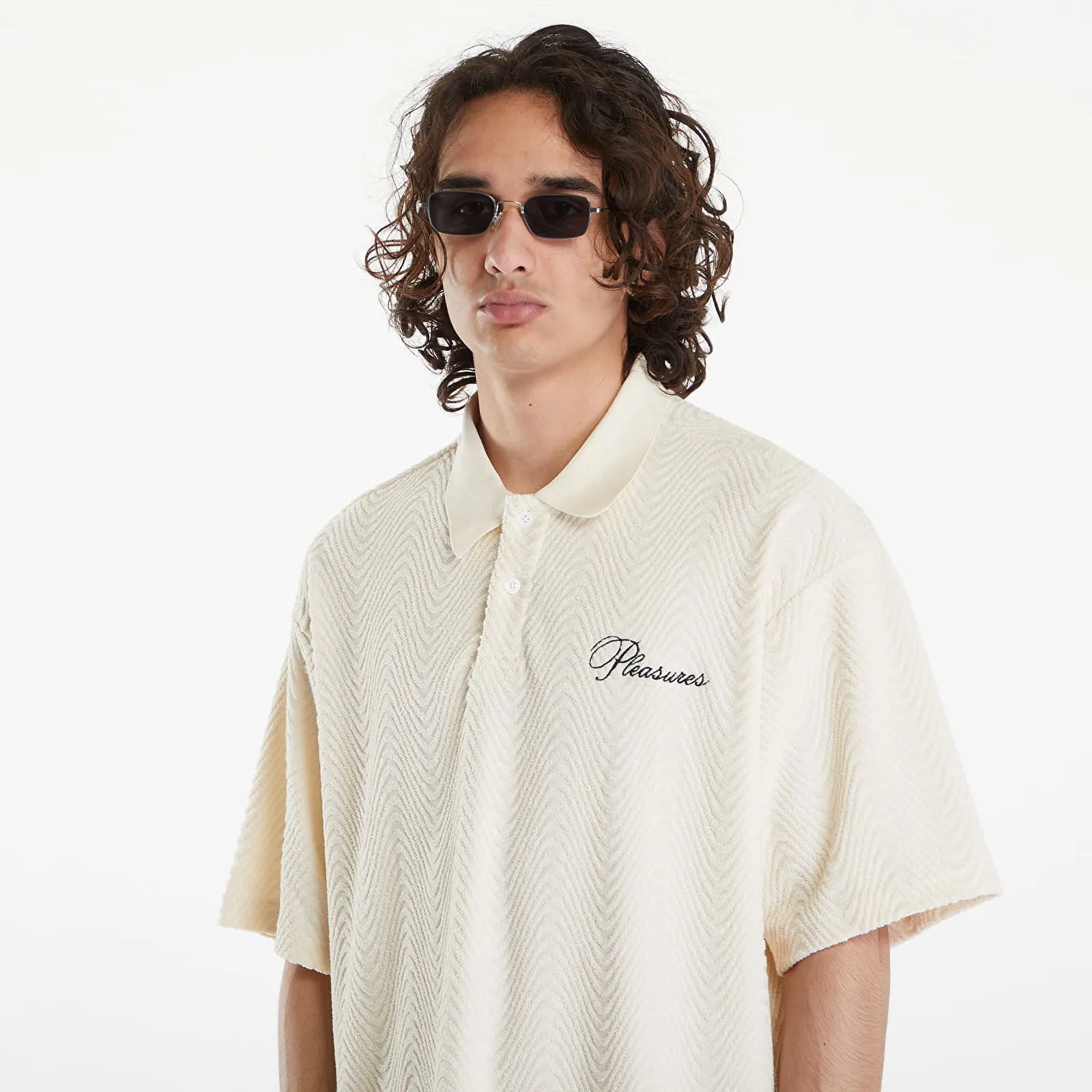 Poloshirt Pleasures Zen Terry Boxy Polo Off White P24SU037 WHITE