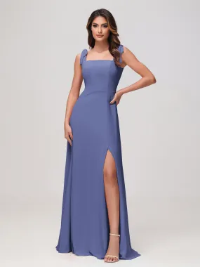 Quadratischer Ausschnitt rmellos Bodenlang Chiffon Kleid Plum