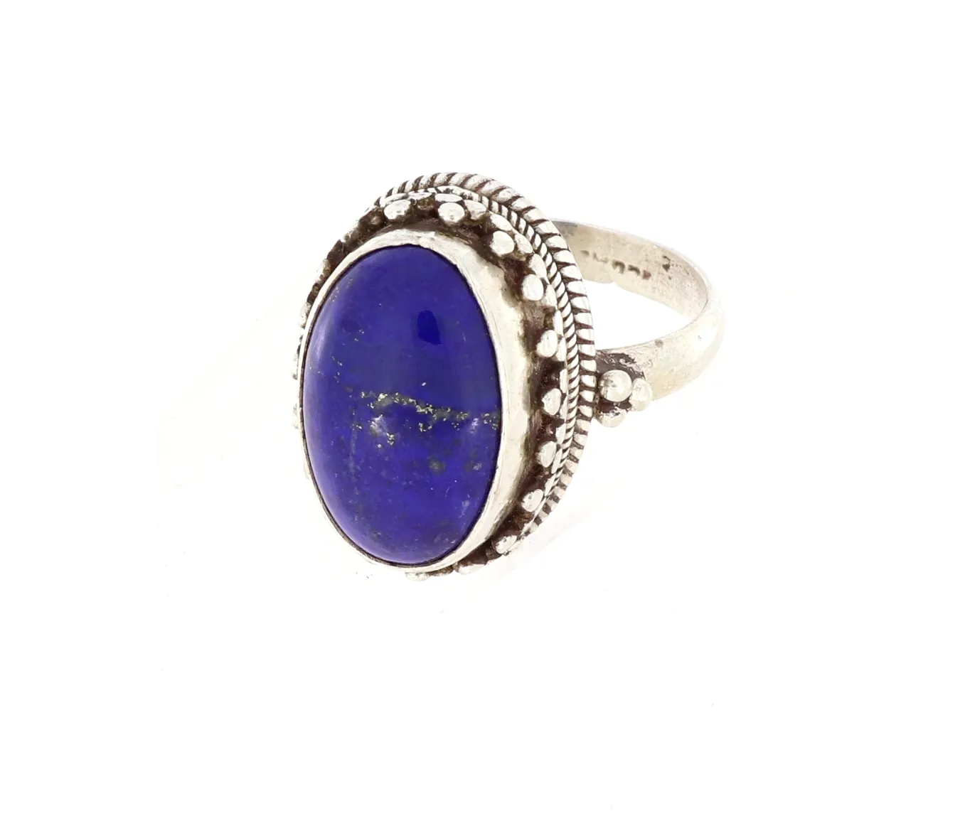 Ring oval Lapislazuli marmoriert in blau filigrane Fassung Silber Größe 55 – 7