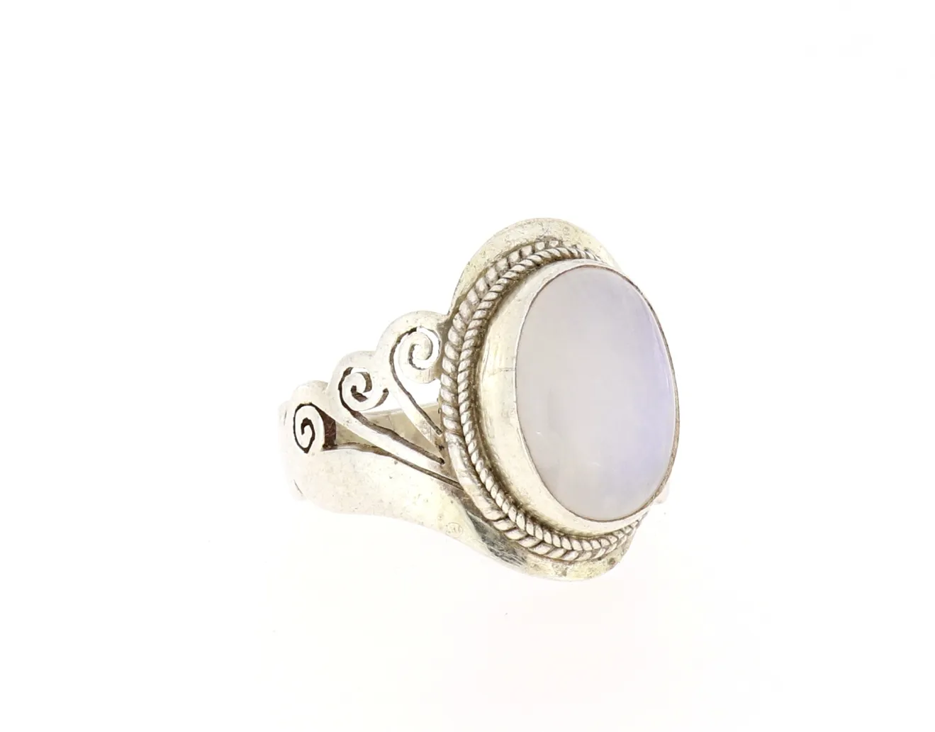 Ring weißer Labradorit Rainbow herrliche Fassung Echt Silber Nepal Größe 62 – 10