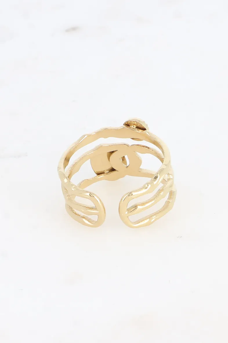 Ring – durchbrochen gearbeitet mit 2 Natursteinen, oval und rund