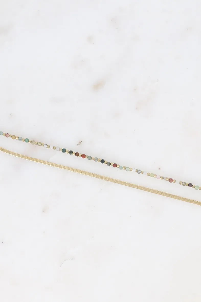 Rosalie 2-reihiges Armband – Spiegelgeflecht, Perlen und runde Natursteine