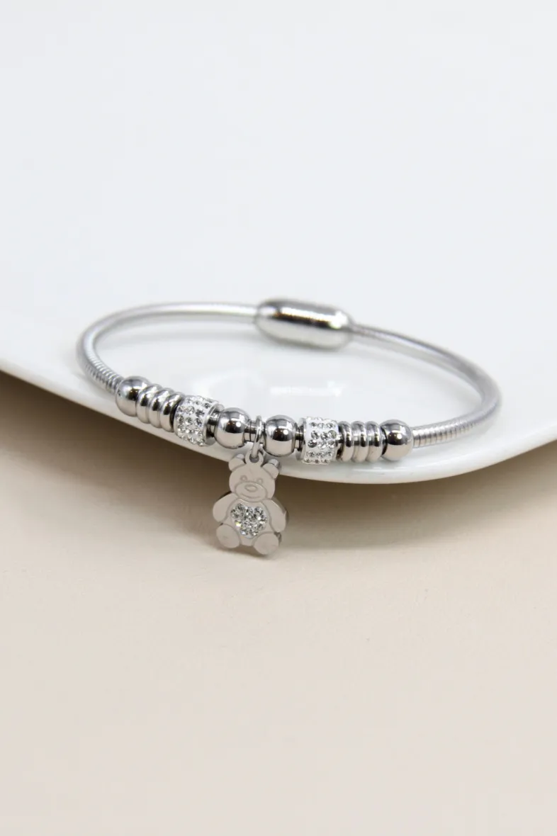 Teddybär-Armband aus Edelstahl mit Strasssteinen verziert