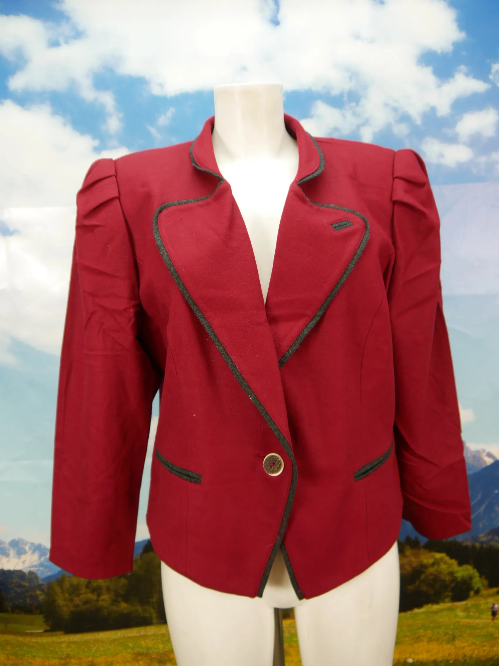 Toller Loden Blazer bordauxrot mit Puffärmel Dirndljacke Trachtenjacke Gr.42