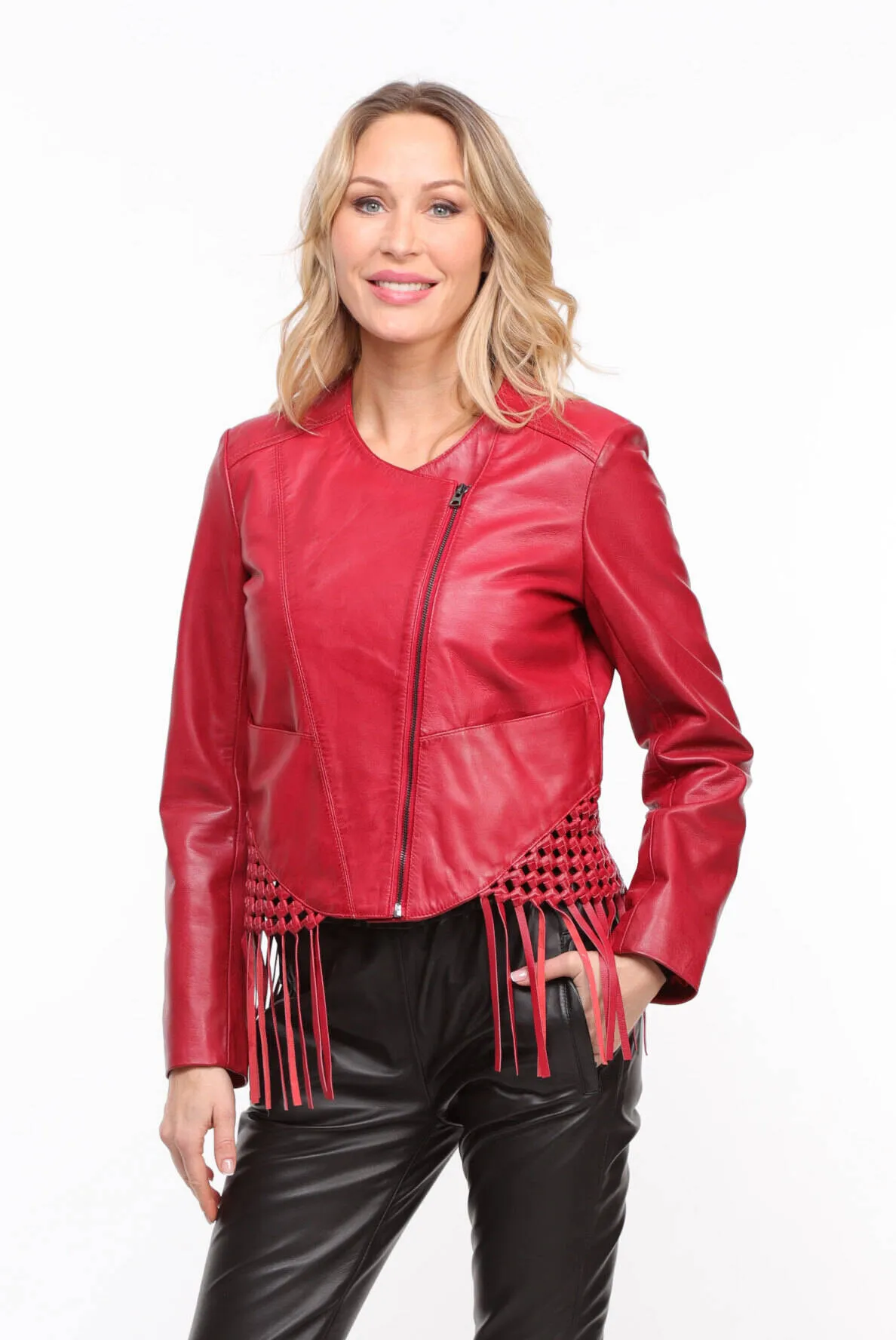 Trendige rote Damen-Lederjacke &bdquo;Justine&ldquo;