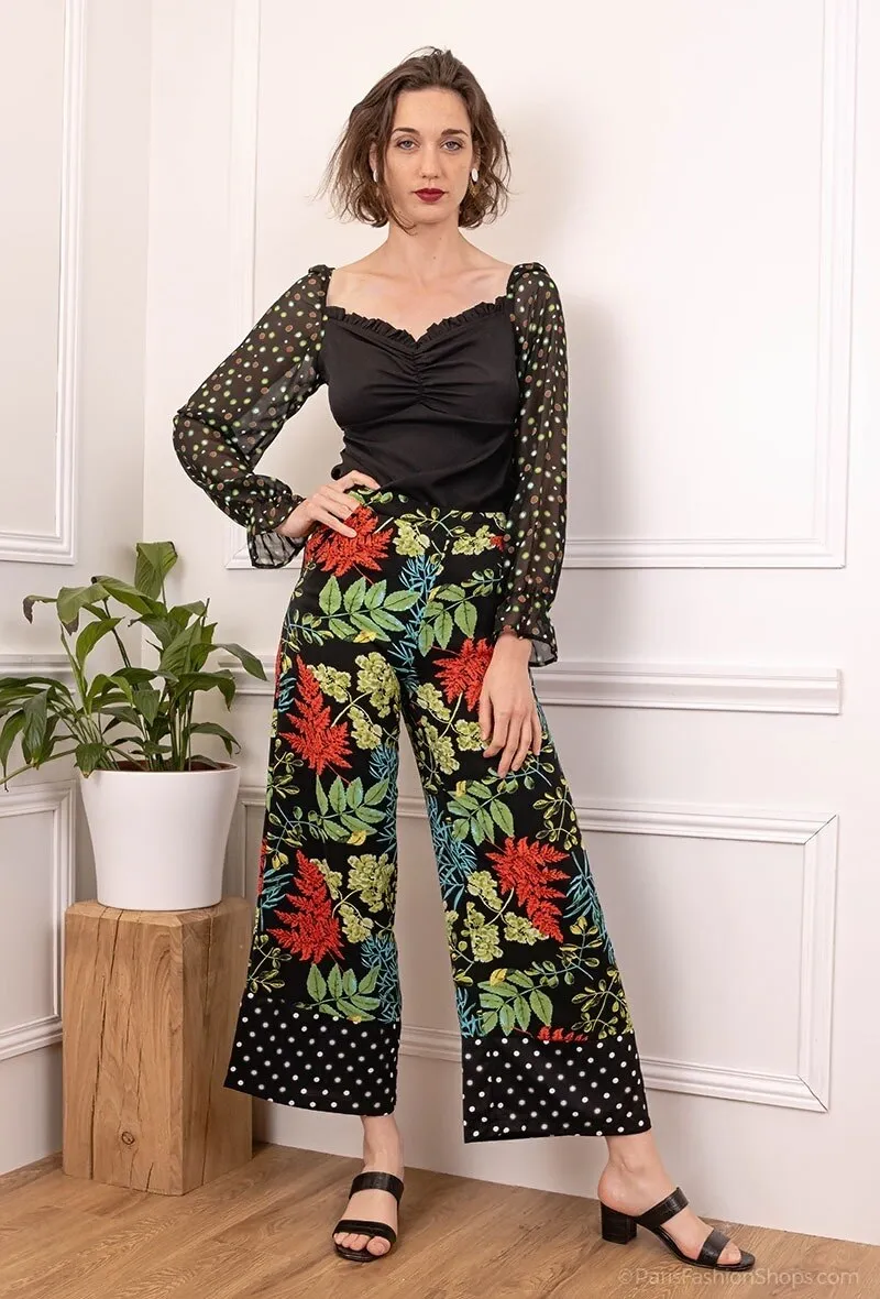 Tropical printed wide leg pants